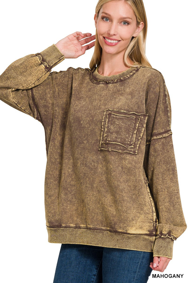 Acid Wash Front Pocket Pullover