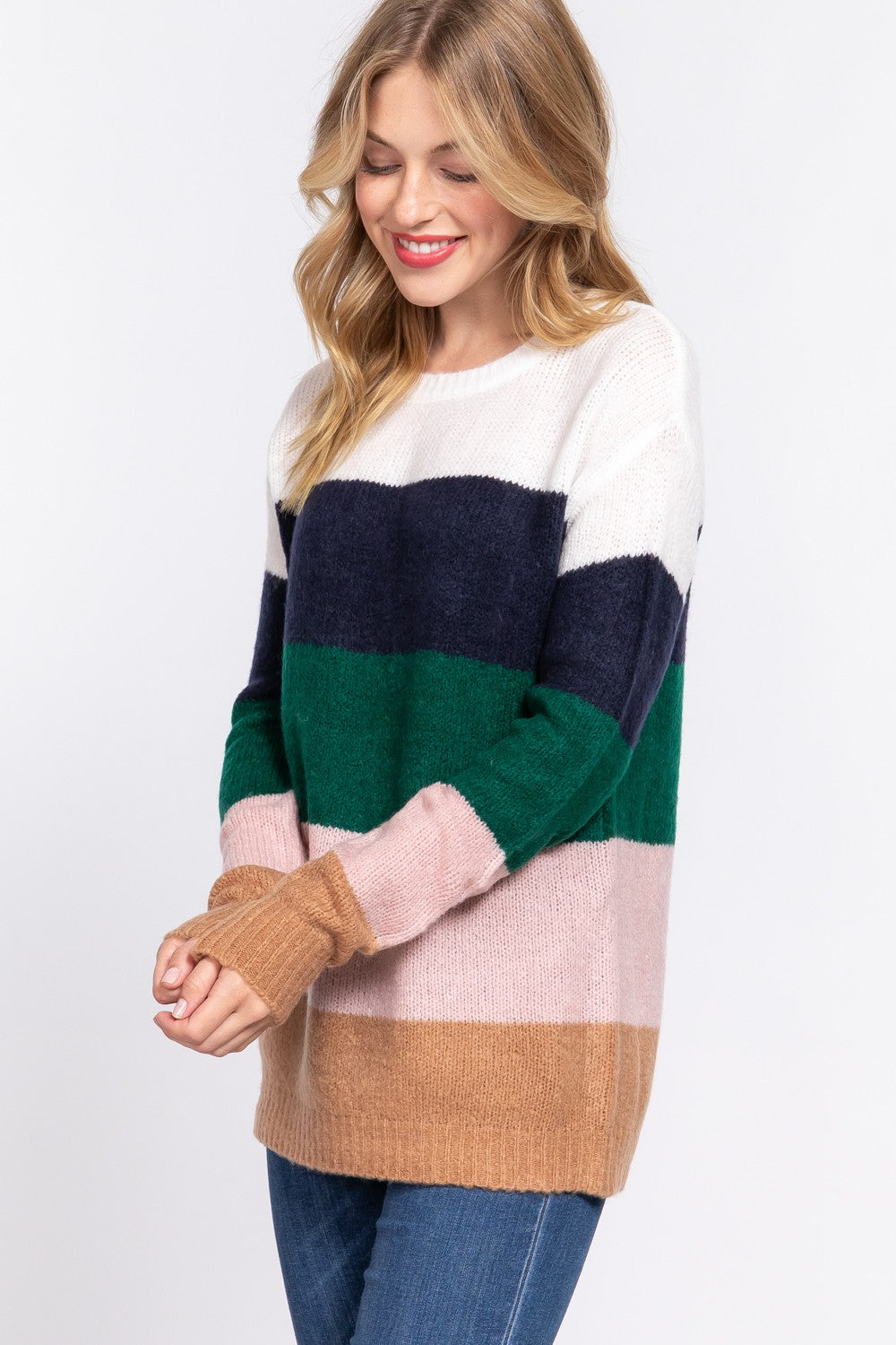 Crew Neck Block Sweater