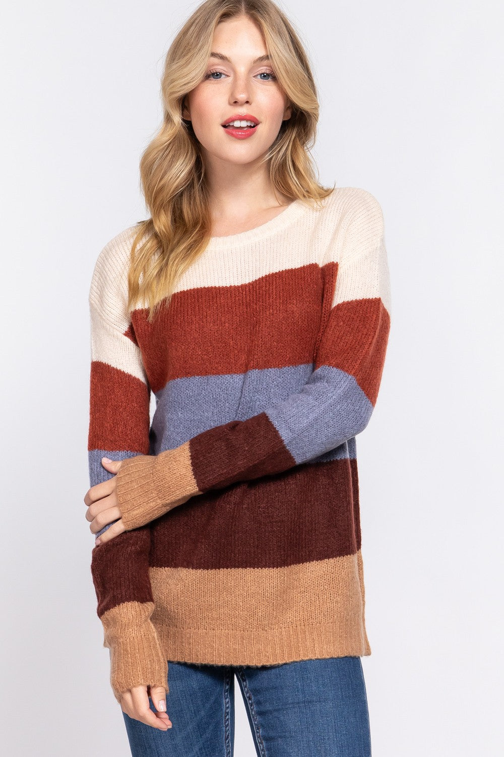 Crew Neck Block Sweater